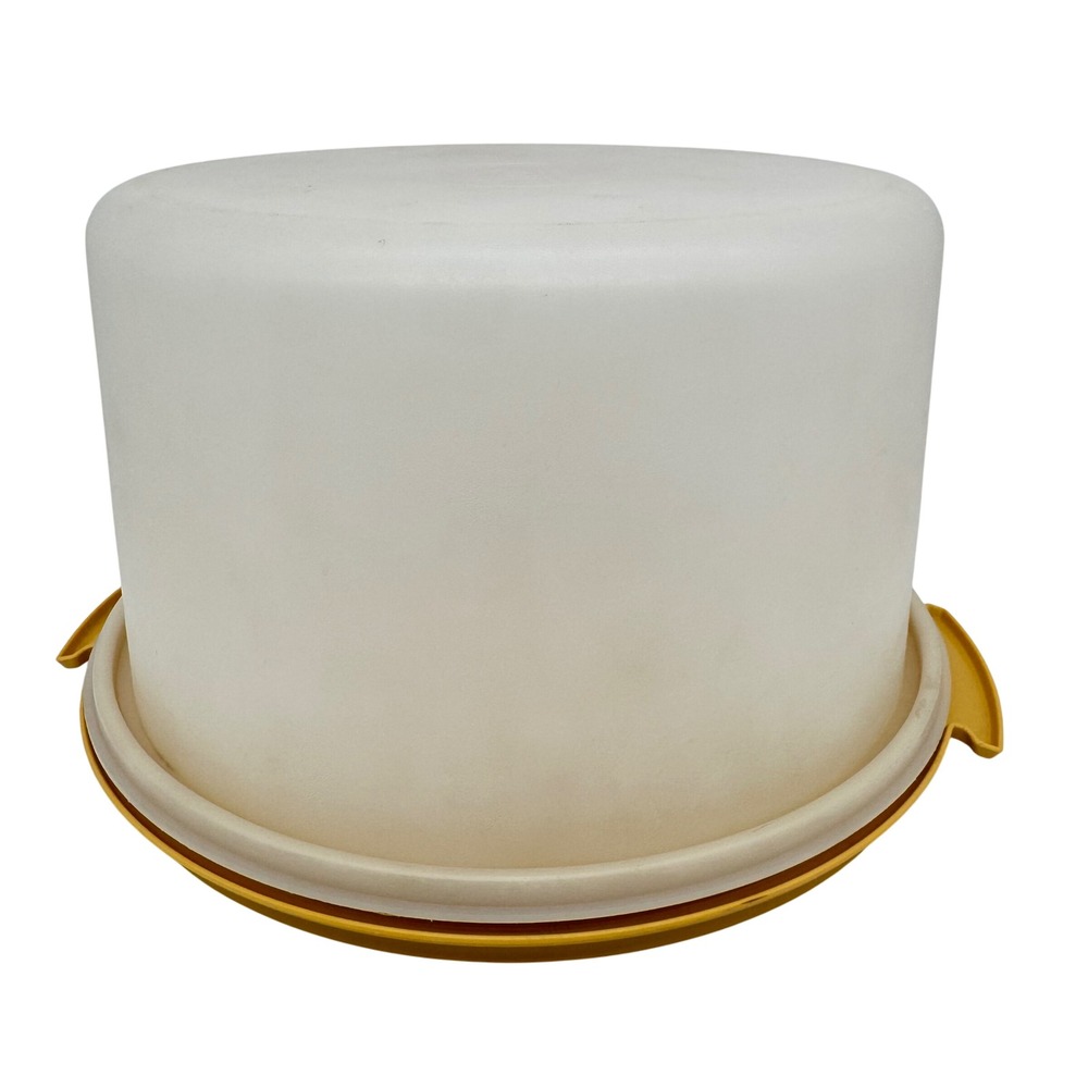 Vintage Tupperware Cake Taker Carrier 11" Base Lid Harvest Gold‎ Yellow Round